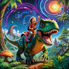 Bambino che cavalca il dinosauro