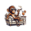 Monkey relaxing in armchair