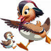 Mandarin duck with young