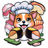 Cute Kawaii Dog with Sushi