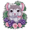 Kawaii chinchilla med røde druer og roser