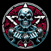 Skull mit Pentagramm harter Workout mit Hantel