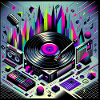 Neon Turntable Cityscape