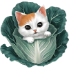 Kitten Peeking from Cabbage Leaf
