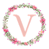 V Monogram, Flower Wreath, Personalizable