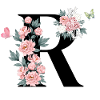 Lettre r fleurs rose