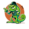Angry chameleon gentleman with raised finger