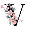 Lettre v fleurs rose