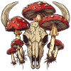 Skull Mushrooms Nature Motif