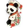 Cooking panda with flowers