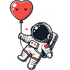 Astronaut holding a heart balloon