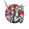 Chevalier médiéval sur son cheval