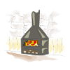 Lighted wood-burning fireplace