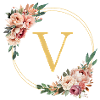 V Monogram, Flower Wreath, Personalizable