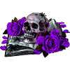 aufgeschlagenes Buch, Rosenblüten, Menschenschädel