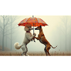 Dogs under umbrella