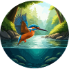 Kingfisher flies above stream