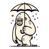 Sad gorilla with umbrella