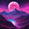 Pink Moonlit Magical Mountain Landscape