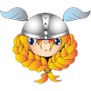 Viking-Mädchen mit Helm und Flammenzopf