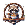 Cute raccoon eating ramen noodles
