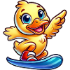 Cute Duck Cartoon Surfer Snowboarder