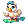 Cute Cartoon Duck Surfer Snowboarder