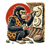 Caveman gorilla painting bananas