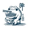 Kawaii Frog with Ramen Noodles Ukiyo-e Japanese