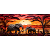 Sunset over savanna - elephants