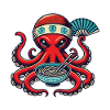 Nouilles Ramen Octopus Retro Japon