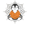 Meditierender Pinguin mit Mandala Hintergrund