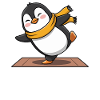Cheerful penguin on yoga mat