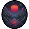 Pixel sunset over the water