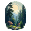 Verpixelte Hütte im Wald