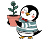 Cheerful penguin gardener with flower