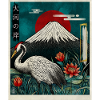 Rotkronenkranich und Mount Fuji