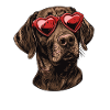 Brauner Labrador mit Herz-Brille