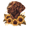 Brauner Labrador mit Sonnenblumen