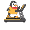 Funny penguin running on treadmill