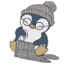 Pingouin mignon cousant avec chapeau