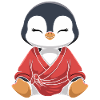 Meditating penguin in kimono