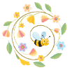 Playful bee with summer flowers