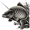 Detailed black and white carp illustration