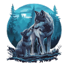Wolfsmutter und Junges – Mystische Waldkunst