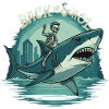 Boys Skeleton Riding a Shark Back to School