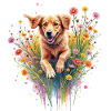 Dog playing in flowers