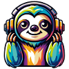 Funny sloth with headphones
