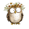 Eule mit Wildblumen Blumenkranz Cartoon