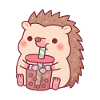 Cute Hedgehog Drinking Boba Tea